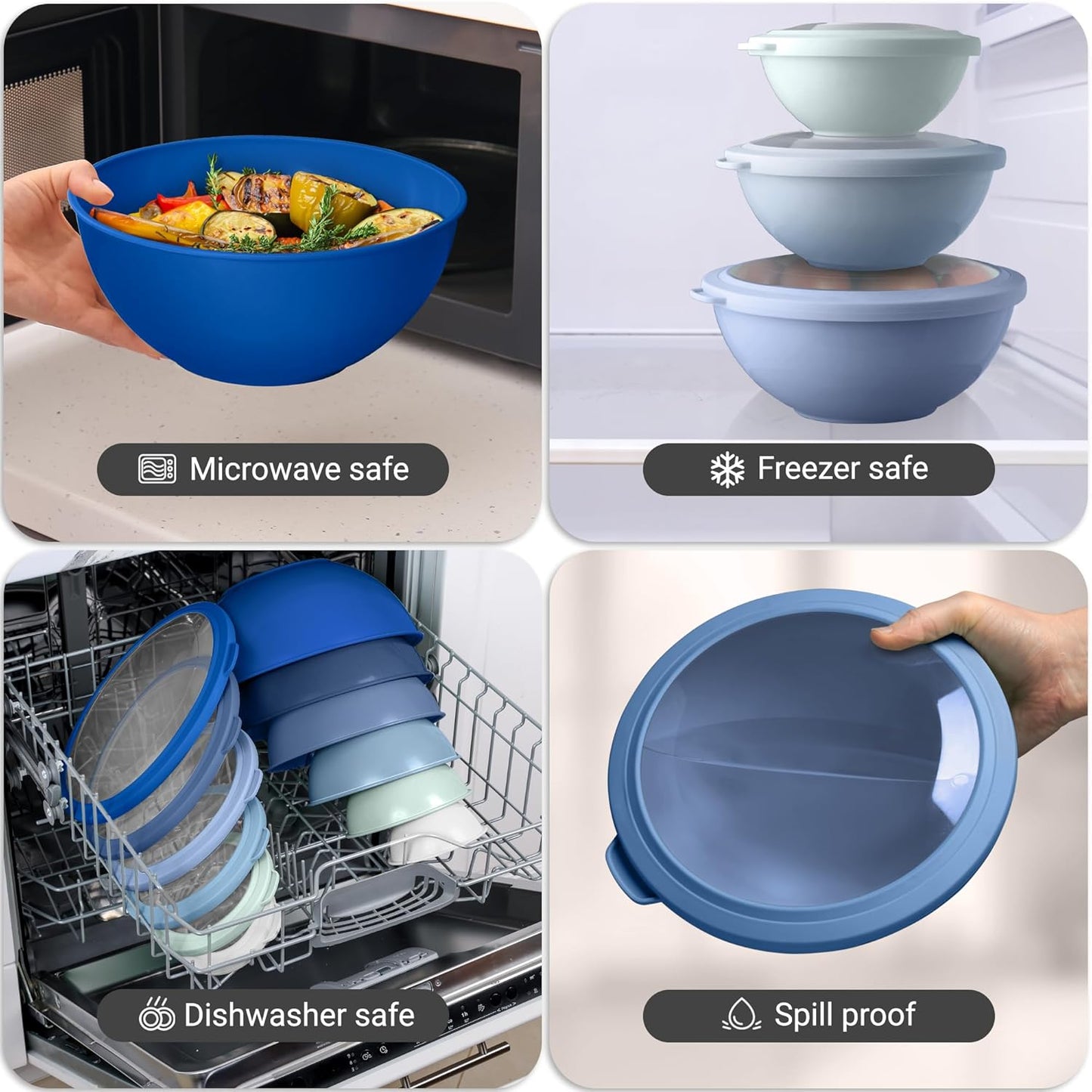 Zulay Kitchen 12-Piece Mixing Bowls Set - Leak-Proof, Microwave & Freezer Safe, Non-Slip Design | Blue Ombre