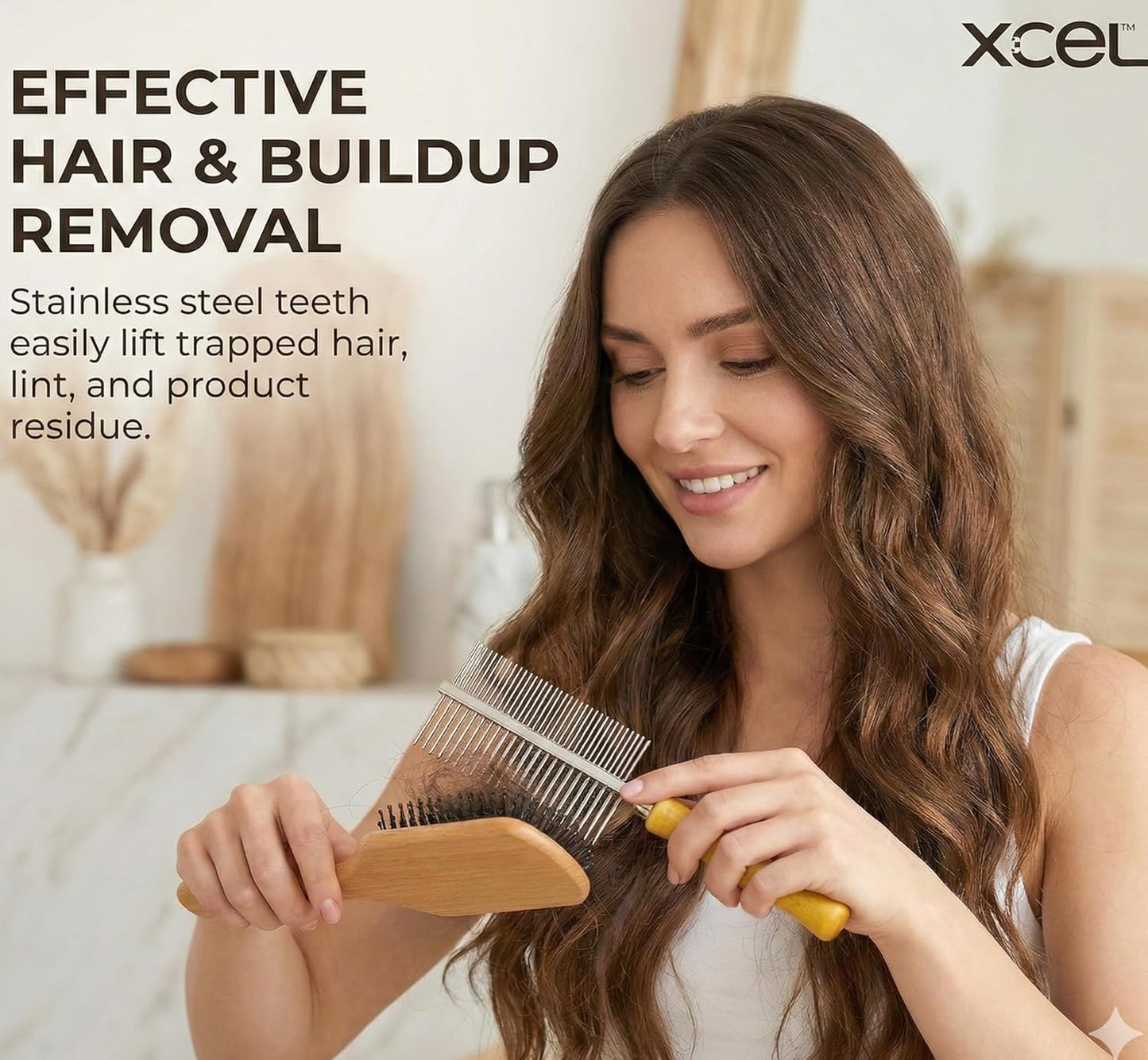 XCEL 2-in-1 Hair Brush Cleaner Tool - Dual-Sided Remover Comb for Paddle & Detangling Brushes