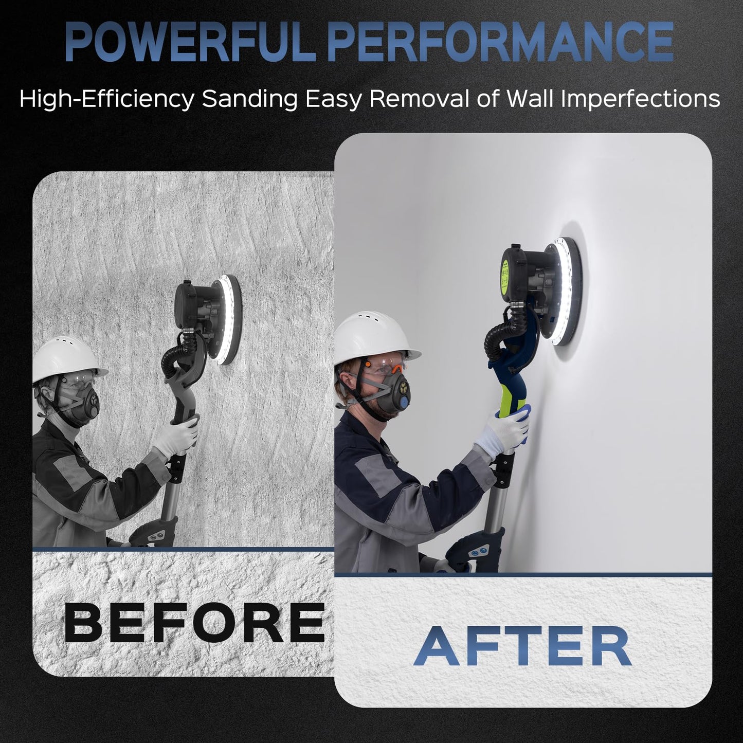 Drywall Sander, 2026 Upgraded 8-Amp Popcorn Ceiling Removal Tool with 7 Variable Speed 800-1800RPM, Drywall Sander with Vacuum Dust Collector with LED Light, Extendable Handle,12pcs Sanding Discs,Blue