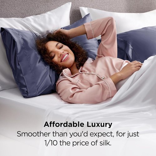 Bedsure Satin Pillowcases - Luxurious Silk-Like Queen Size Set of 2 | Envelope Closure, Blue Granite, 20x30 Inches