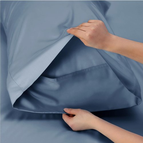Bedsure Cooling Twin Sheets - Breathable Rayon from Bamboo, Soft & Silky, Deep Pocket Up to 16 Inches, Dusty Blue