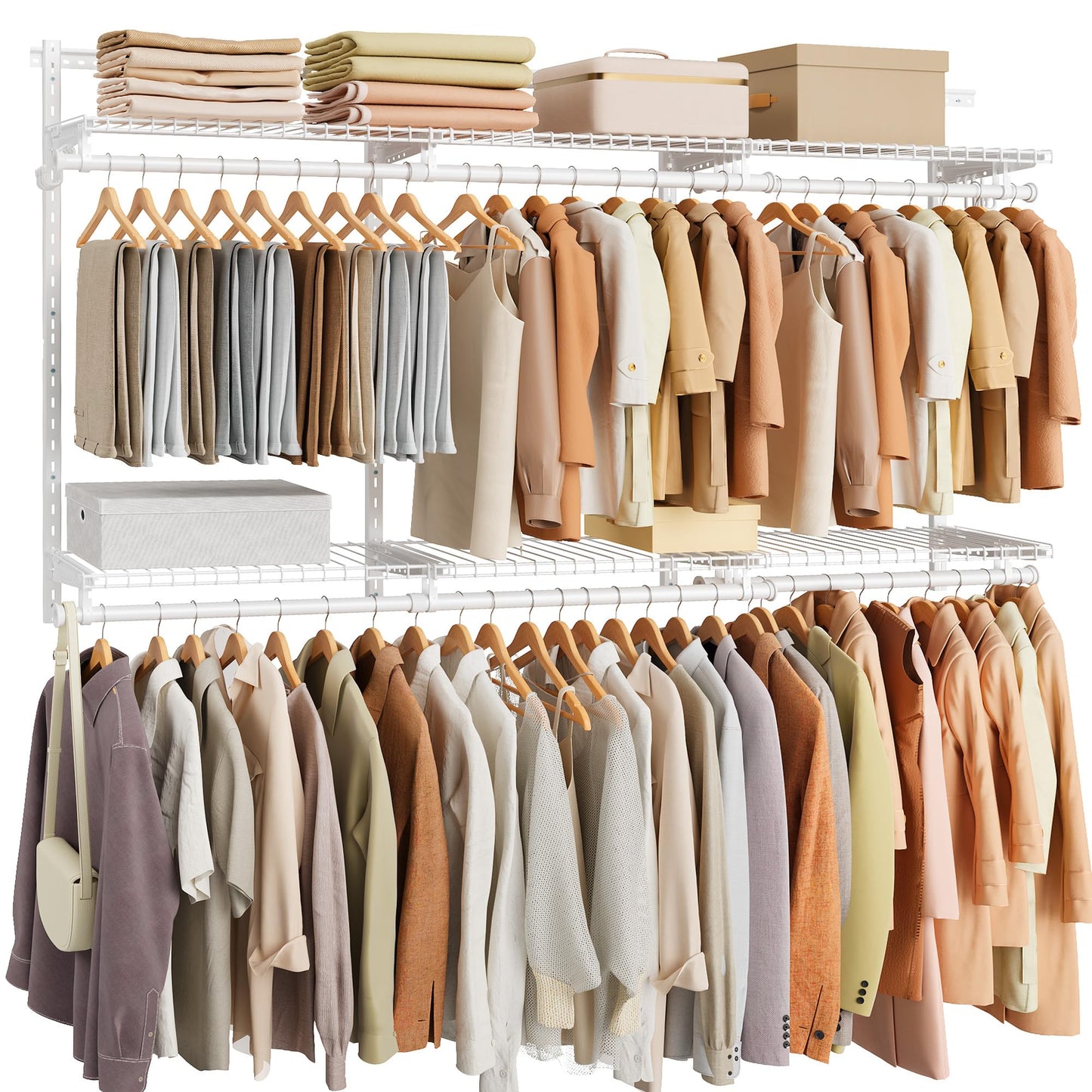 SONGMICS HOME Closet System, Closet Insert Organizer, 4-6 ft, Adjustable Metal Shelving Unit with 6 Hanging Rods, 6 Shelves, and Hooks, for Pantry Mudroom Garage Basement, Cloud White URGR032W01