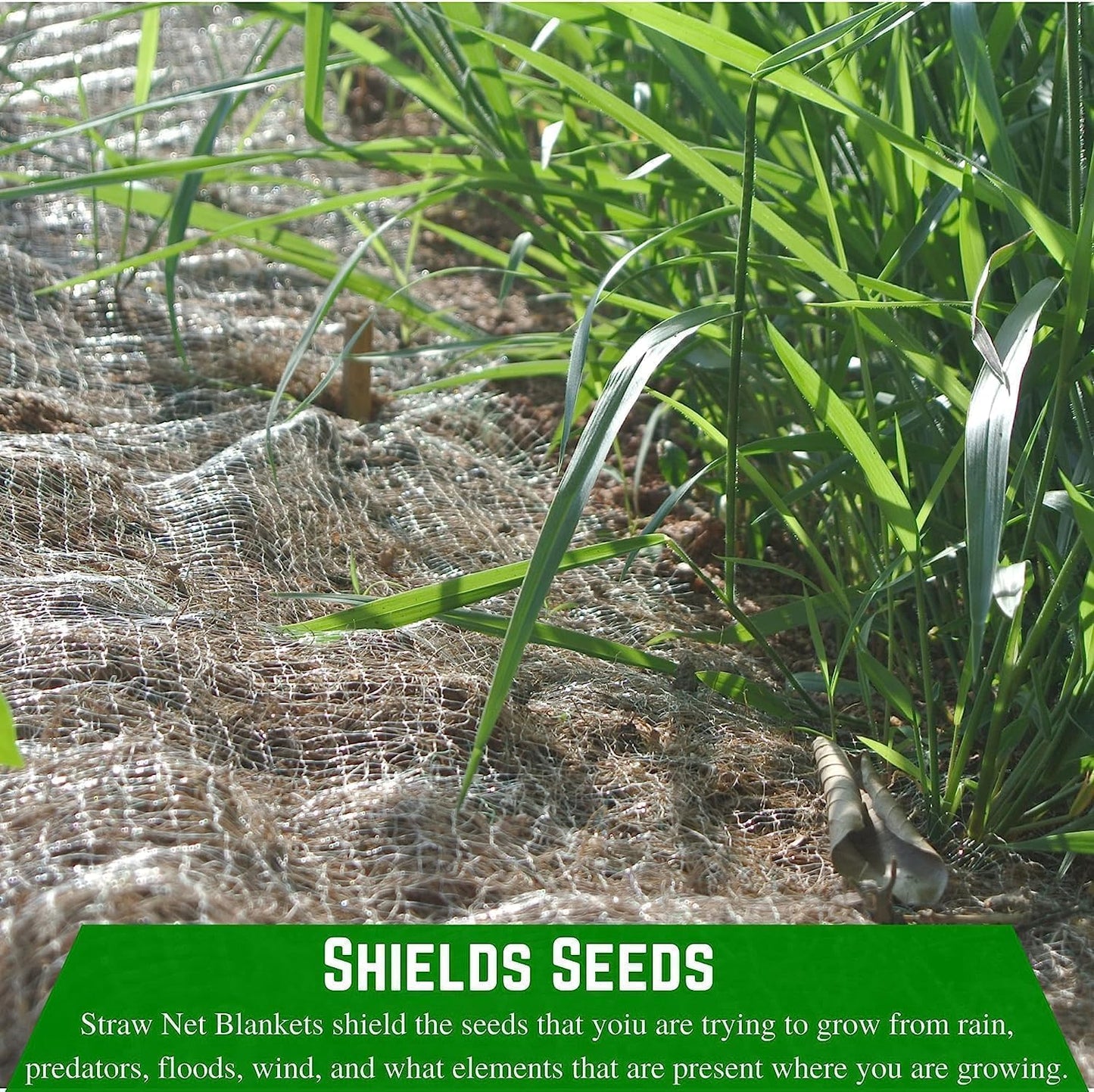 Farm Plastic Supply - Erosion Control Blanket - Straw Garden and Landscape Cover, Erosion Control Blanket, Straw Blanket, Erosion Control, Mulch, Slope Stabilizer, and Seed Protector (8' x 112.5')