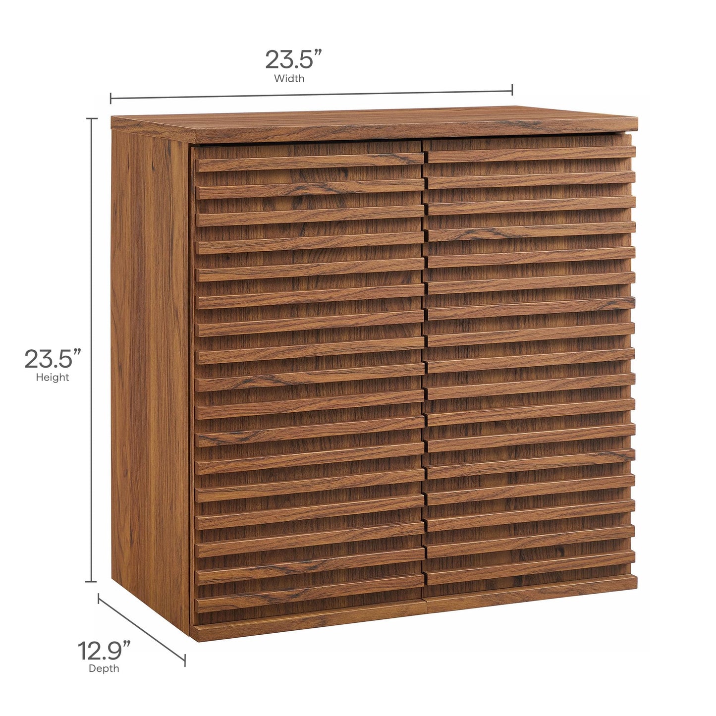 Modway Render Wall Mounted Bathroom Cabinet in Walnut - 23.5 Inch Compact Wall Storage with Slatted Doors and Adjustable Shelves for Bathroom or Laundry Room