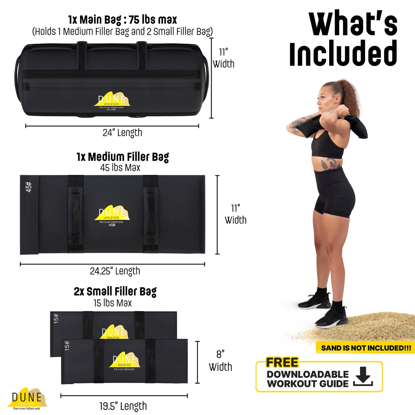 Sandbags for Working Out (Unfilled) - Enhance Your Fitness with Our Workout Sandbag, Versatile & Durable Sand Bags for Weight Training | 15-75 lbs Sand Bag for Exercise – Dark Gray - Guide Included