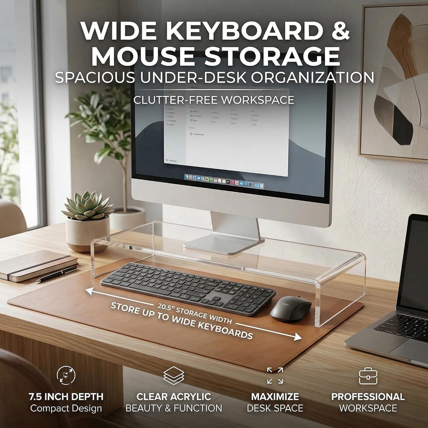 20 inch, Japard Acrylic Monitor Stand, Premium Large Monitor Riser Crystal Clear Acrylic Computer Stand Laptop Desk