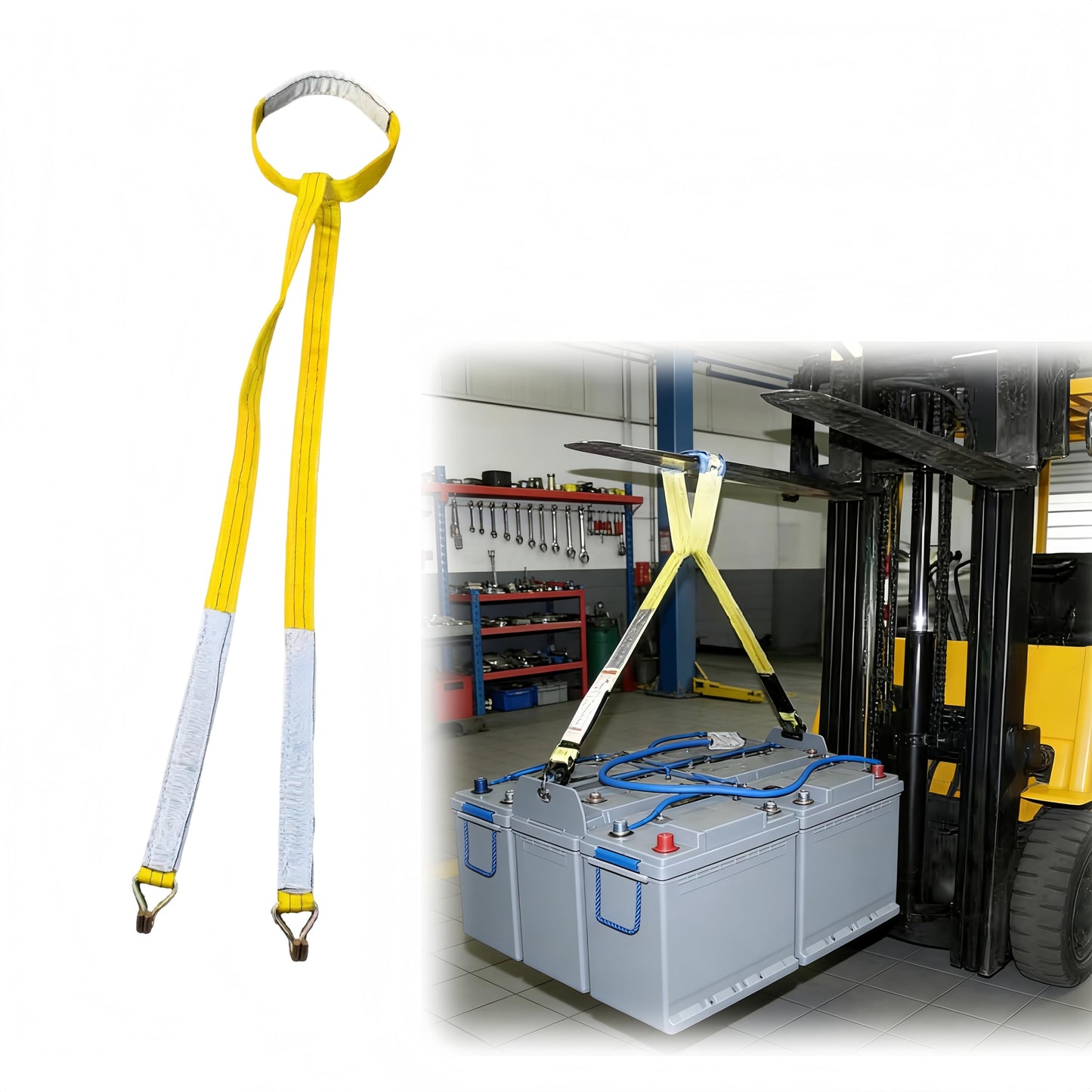Lifting Sling Fit for Industrial Forklift Battery with 12" Wire Hook Lift Round Ring, Easy to Remove & Replace Forklift Batteries (Yellow)