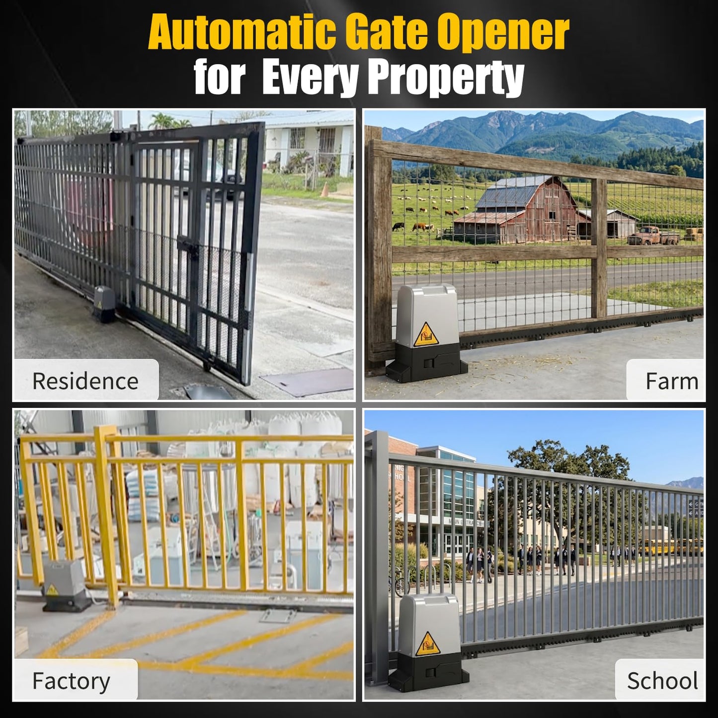 1800Lbs Heavy Duty Sliding Gate Opener, AC Gate Motor with 19.6ft Nylon Rack, DIY No Welding Installation, 4 Remotes & IR Sensor, Electric Gate Motor for Driveway