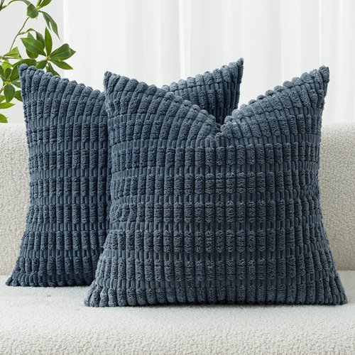MIULEE Corduroy Throw Pillow Covers - Soft Boho Striped Design | 16x16 Inch Blue for Modern Farmhouse Decor