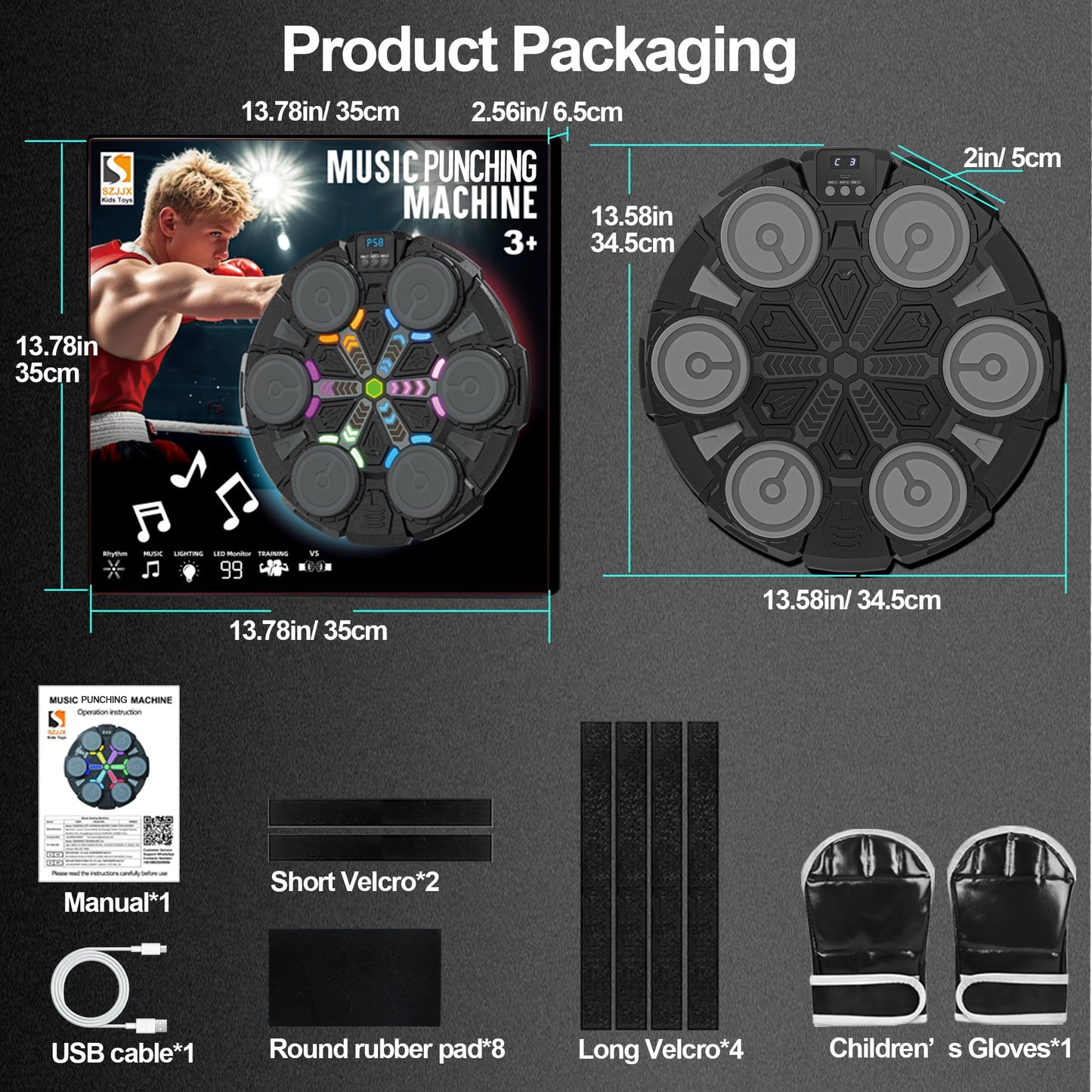 Music Punching Machine for Kids Adults,Bluetooth Wall Mounted Boxing Trainer with Gloves,Rhythm Lights,2 Player Battle Mode,Reaction Training Pad,Home Gym Sport Toys Gifts for Boys Girls Teens 3-12+