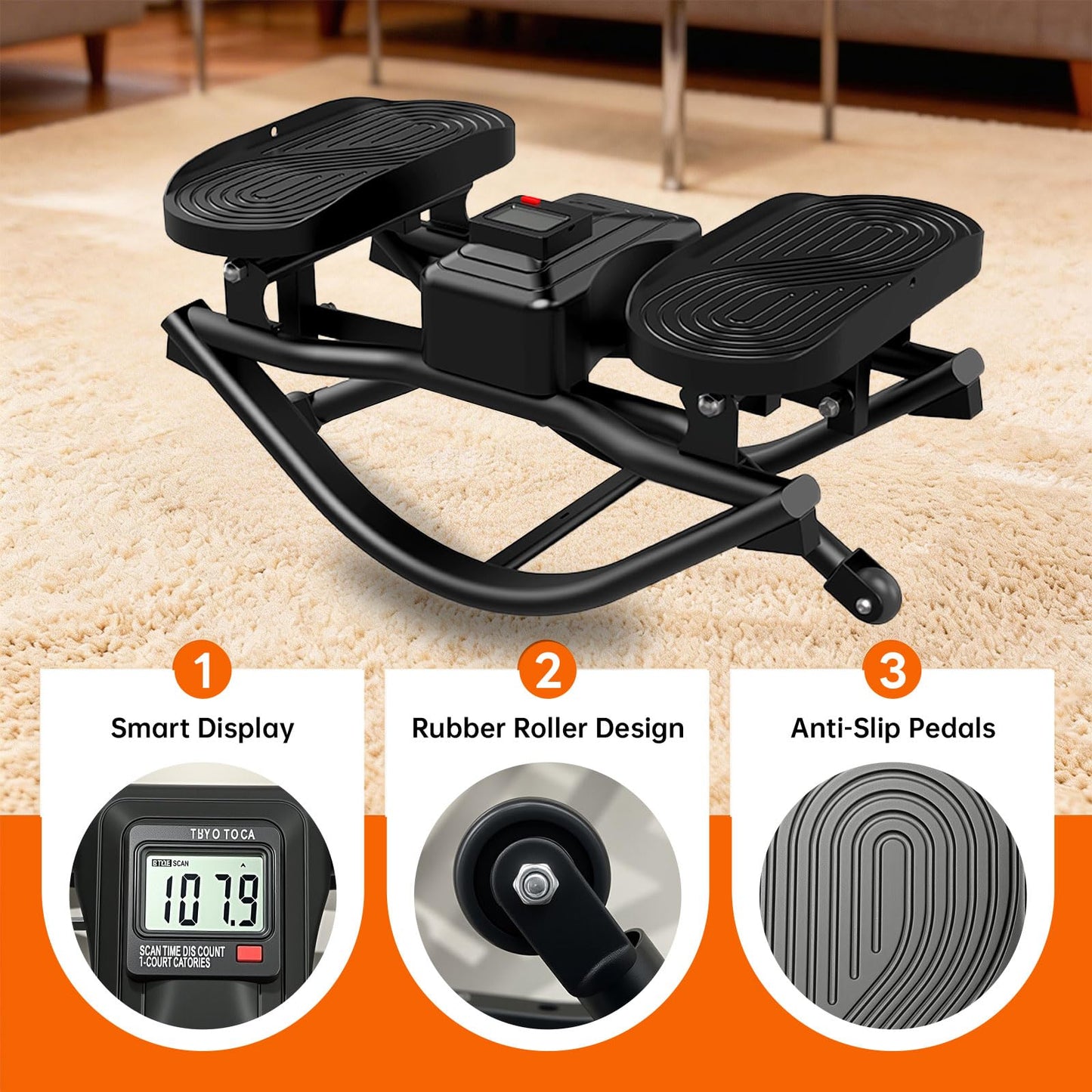 HXD-ERGO Rock Stepper with Elastic Resistance Bands, Side-to-Side Lateral Rocking Motion, Digital Display & High-Capacity Design for Home Leg GluteWorkout