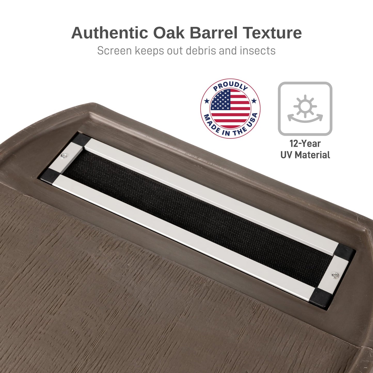 RTS Home Accents 50-Gallon Rain Barrel with Brass Spigot, Flat Back Rain Water Collection Barrel, Walnut Color