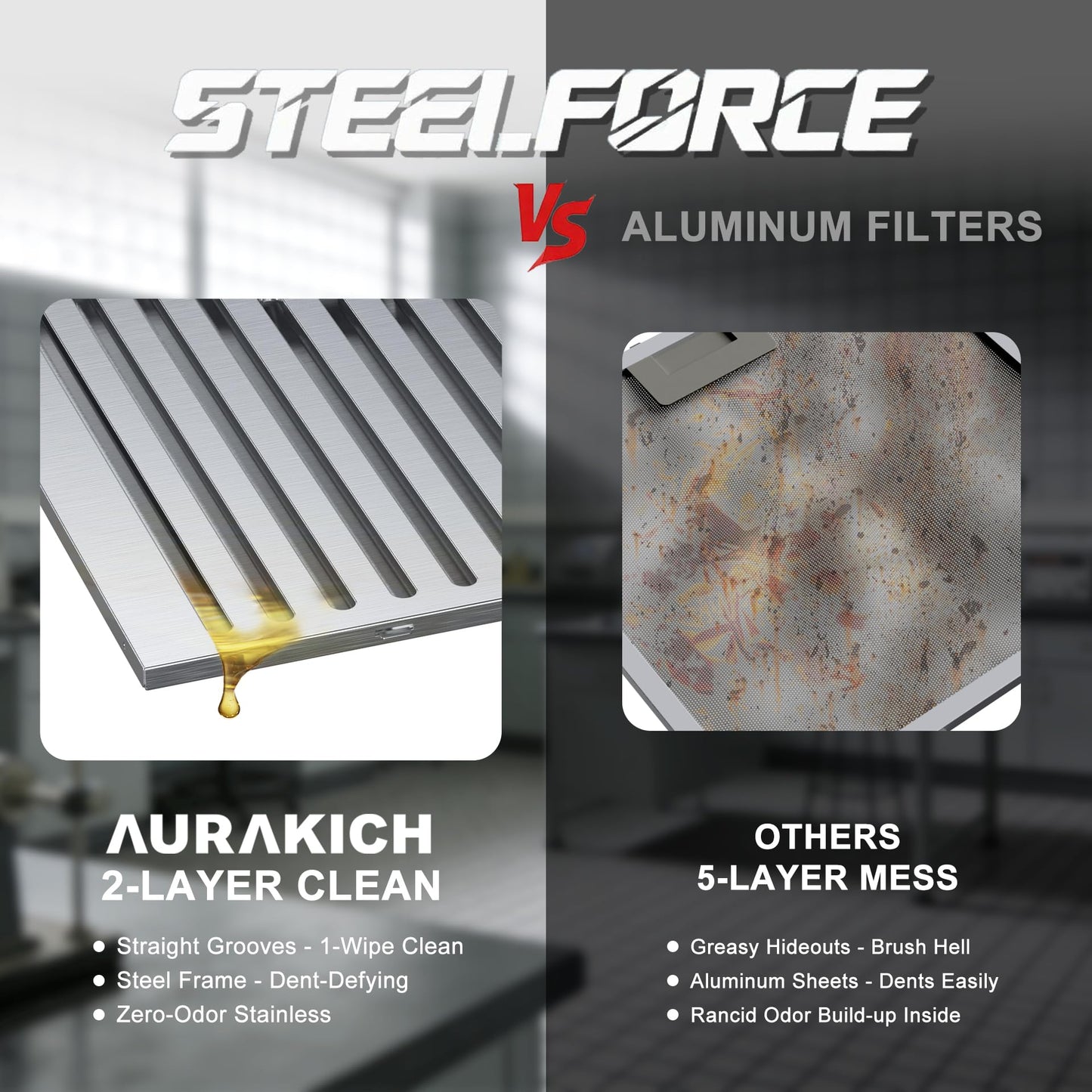 AURAKICH Range Hood 30 inch, 450CFM Wall Mount Kitchen Hood in Stainless Steel, CRYSTAL WHITE 12000K LEDs, Baffle Filters, Ducted/Ductless Convertible (Charcoal Included)