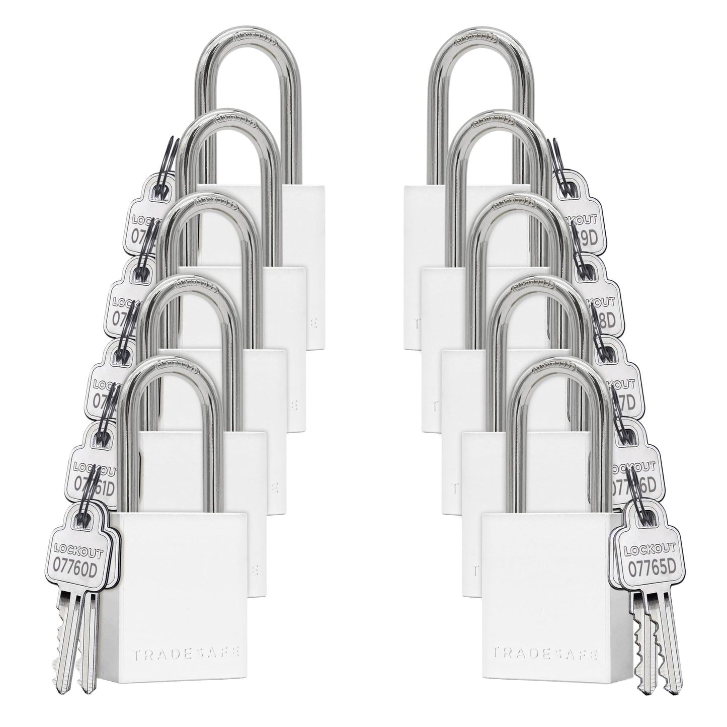 TRADESAFE Lockout Tagout Locks Set - 10 Silver Aluminum Loto Locks, Keyed Different Lock Out Tag Out Padlocks, 2 Keys Per Lockout Padlock, OSHA Compliant