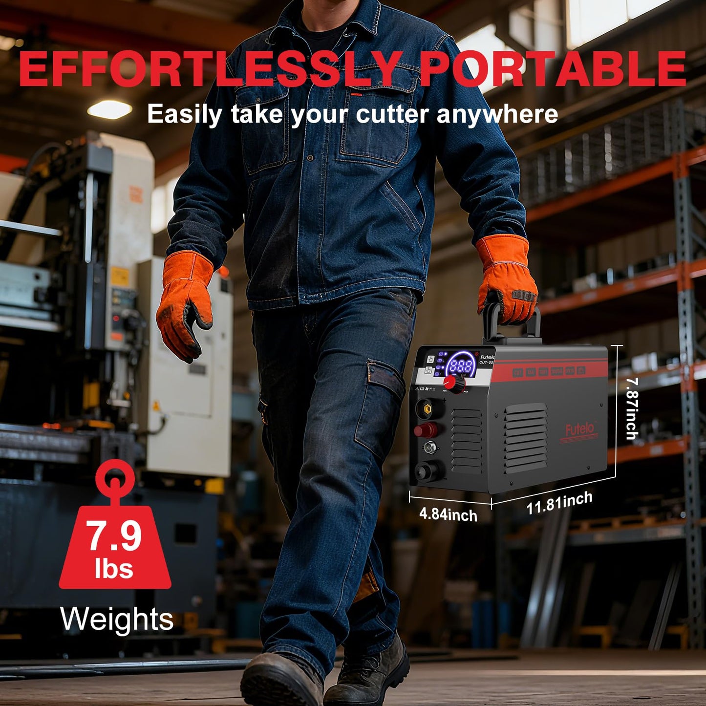 Futelo Plasma Cutter 55A, Non-Touch Pilot Arc Plasma Cutter Machine, 110V/220V Dual Voltage, Large LED Display, IGBT Inverter, 1/2” Clean Cut, Portable Plasma Cutting Equipment