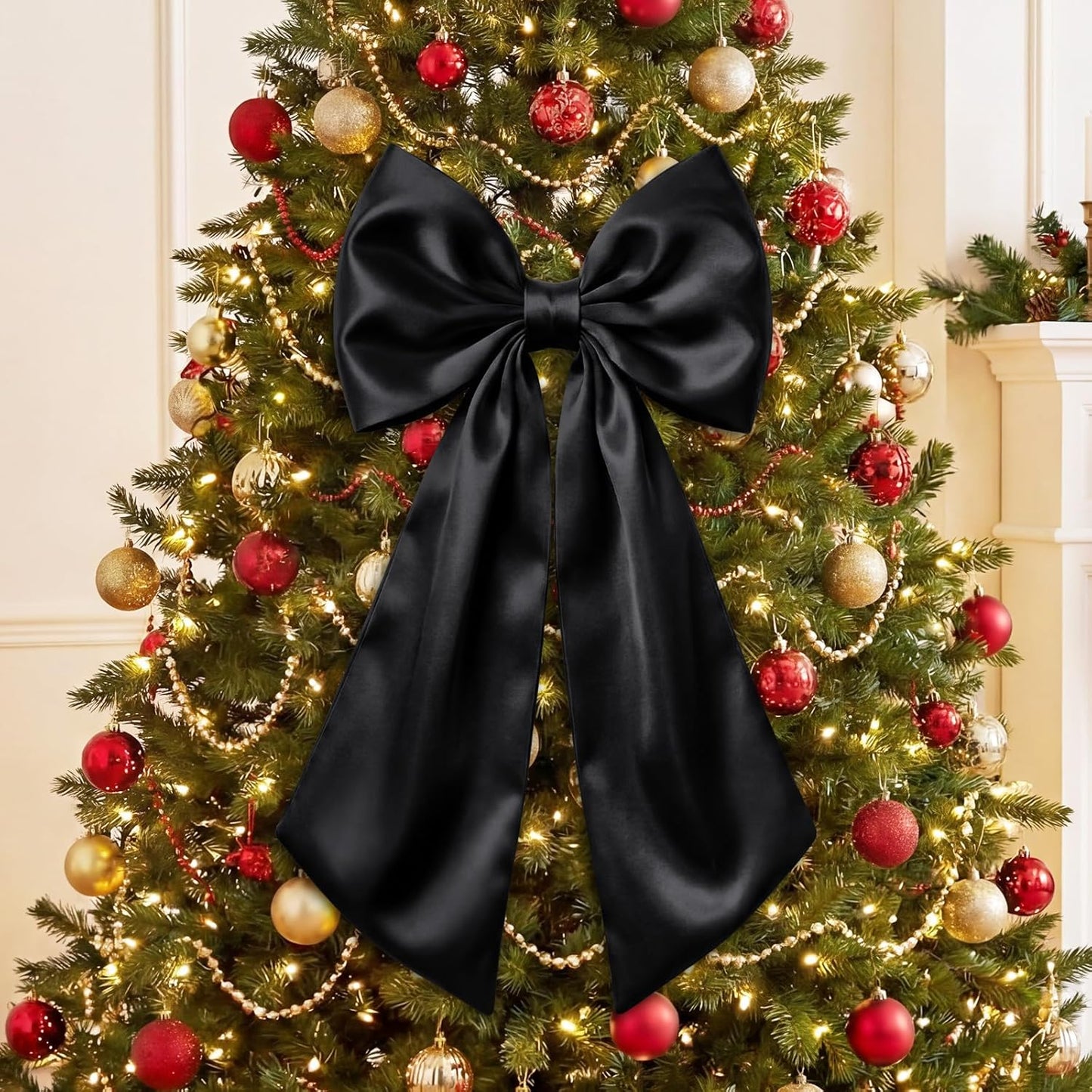 Suncalla Large Satin Bow Decorations - 3 Pcs 2 FT Hanging Wall Decor for Weddings & Parties | Black