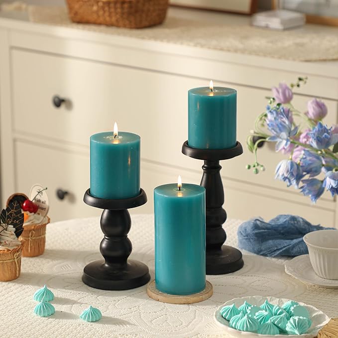 3x4 Inch Blue Pillar Candles Set of 3 - Decorative Unscented Pillar Candles, Long Burning Dripless Candles for Home Table Decor, Smokeless Large Pillar Candle, Wedding, Dinner, Rustic, Christmas Decor