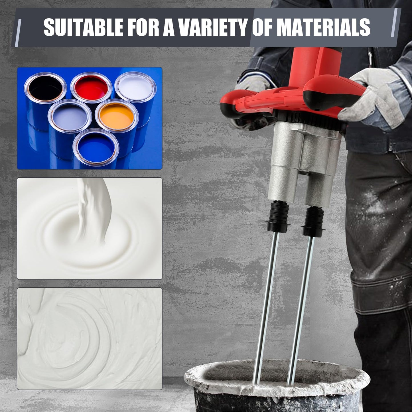 2800W Handheld Electric Concrete Mixer, Cement Mixer Dual Paddle, Portable Mortar Mixer 6 Adjustable Speed, Electric Concrete Plaster Grout Paint Mortar Mixer Machine Red
