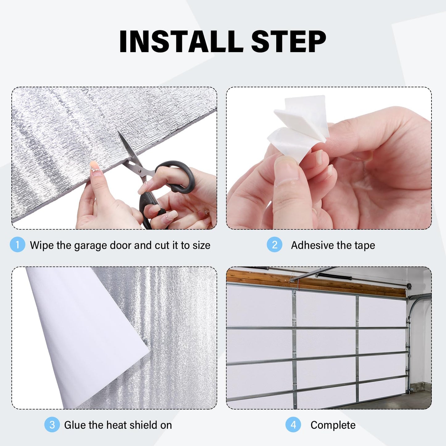 Frienda Garage Door Insulation Set 24 x 48 Inch White Foam Core Insulation Panels Reflective Aluminum Radiant Barrier Thermal Shield with Adhesive Tape for Greenhouse Attics Walls(16 Pcs)