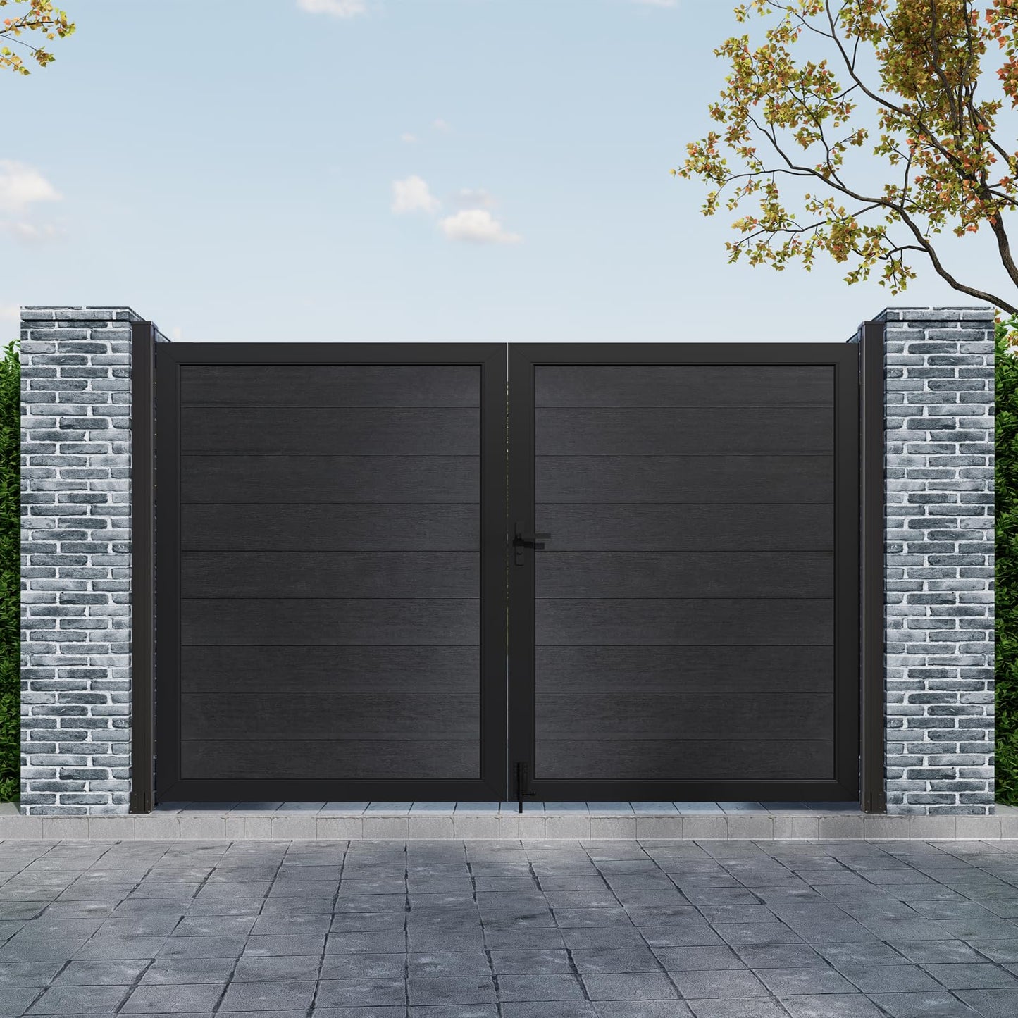 Mondaria 6ft(H)*10ft(W) Wood Plastic Composite Gate for Privacy Fence, Double Fence Gate with Metal Frame and Knob Kits, Black (Without Post)