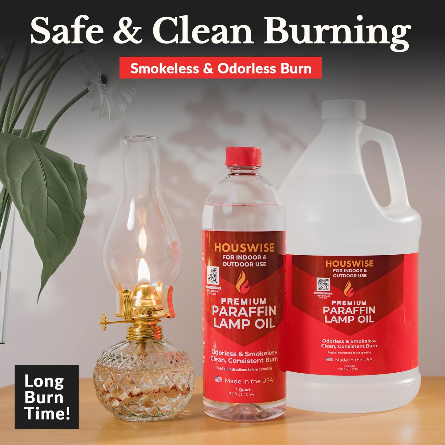 Houswise enhanced Liquid Paraffin Lamp Oil - Smokeless, Odorless, 1 Gallon, Clear, Model PRFN_1G_1