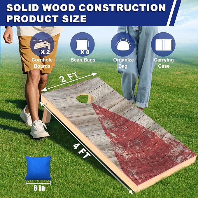 Cornhole Boards Set - Regulation Size 4x2/3x2ft Solid Wood Corn Hole Game Set with 8 Bean Bags and 2 Cornhole Boards - Perfect for Outdoor Game