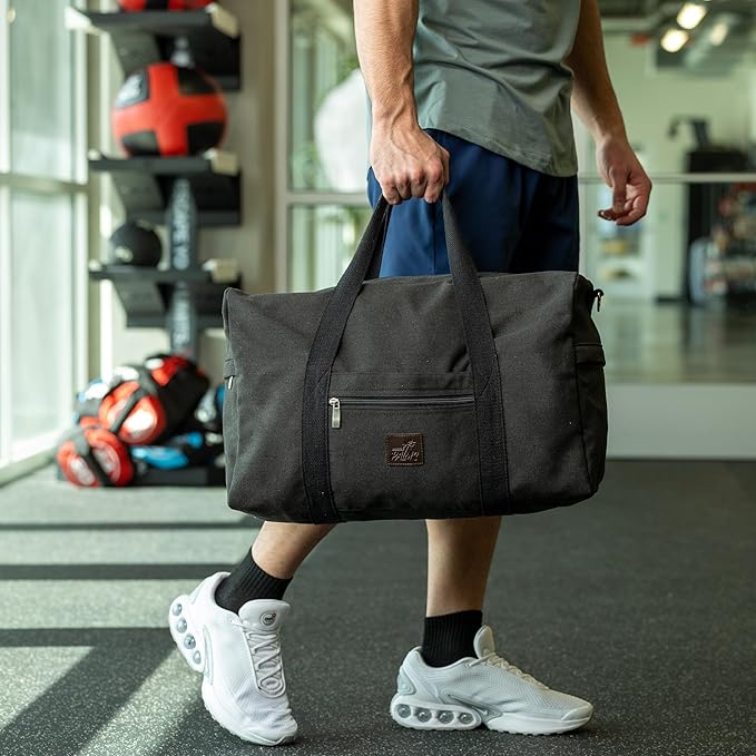 Duffle Bag ??Multipurpose Canvas Bag for Travel, Gym, Weekender, Carry On & More ??Durable, Spacious, Unisex Overnight Bag for Men & Women ??Perfect for Sports, and Everyday Use (Black)