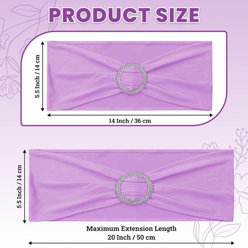 MDS Premium Spandex Chair Sashes - Stretchy Bow Covers with Buckle Slider | Pack of 10 - Light Purple