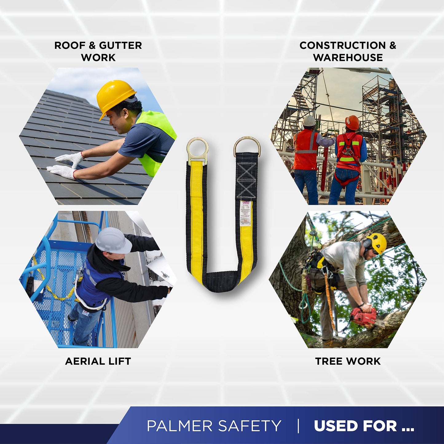 Palmer Safety 3 Ft Cross Arm Strap, 3" Wide Beam Straps Choker w/Large & Small D-Ring, ANSI OSHA Anchorage Sling Fall Protection Lanyard