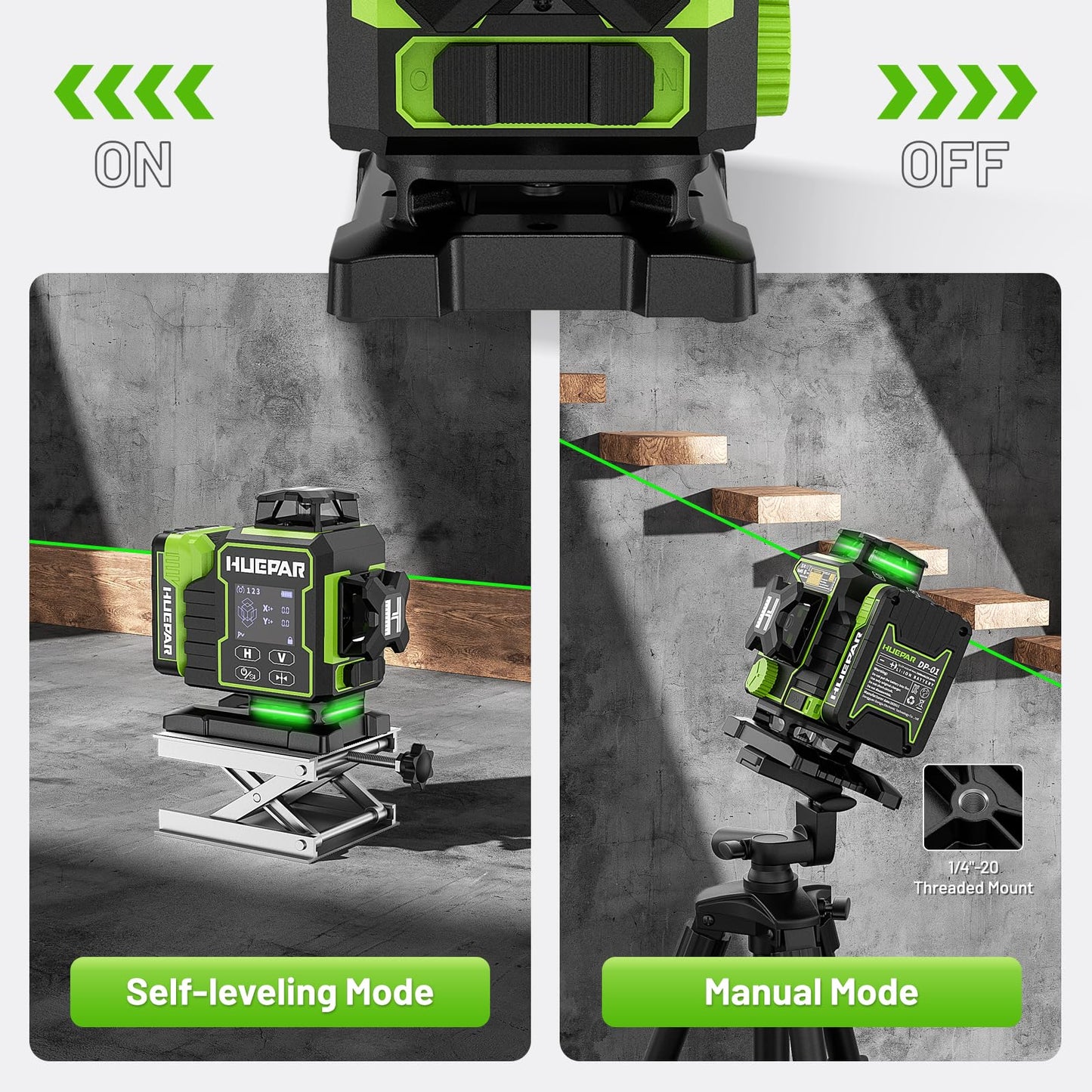 Huepar W04CG 4D Laser Level 360 Self Leveling with 2 Li-ion Batteries, Laser Class: Class II (IEC/EN60825-1/2014), 1mW power output
