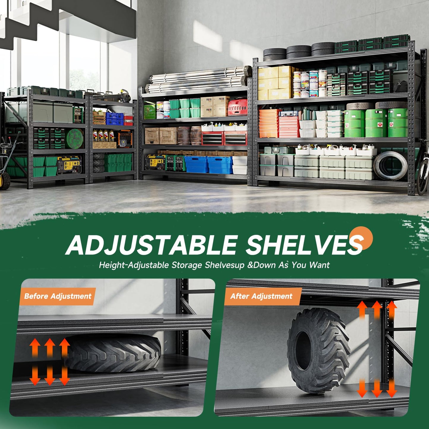 Letaya 6000LBS Storage Shelves Heavy Duty,79" W Garage Shelving Units, 4 Tier Adjustable Utility Rack Shelf,Large Metal Industrial Shelves,for Shop,Warehouse,Basement,Black (79" W x 24" D x 79" H)