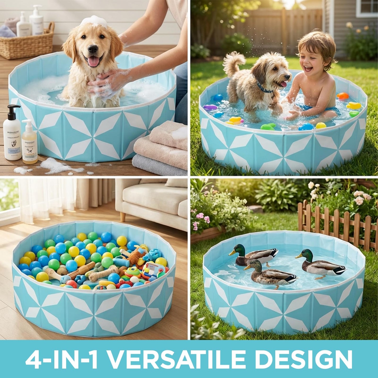 furrybaby Dog Pool for Large Dogs, Foldable Hard Plastic Pet Swimming Pool, Heavy Duty 0.5mm PVC with Non-Slip Bottom, Portable Kiddie Pool for Dogs, Pet Bath Tub for Backyard Summer, BL 63“