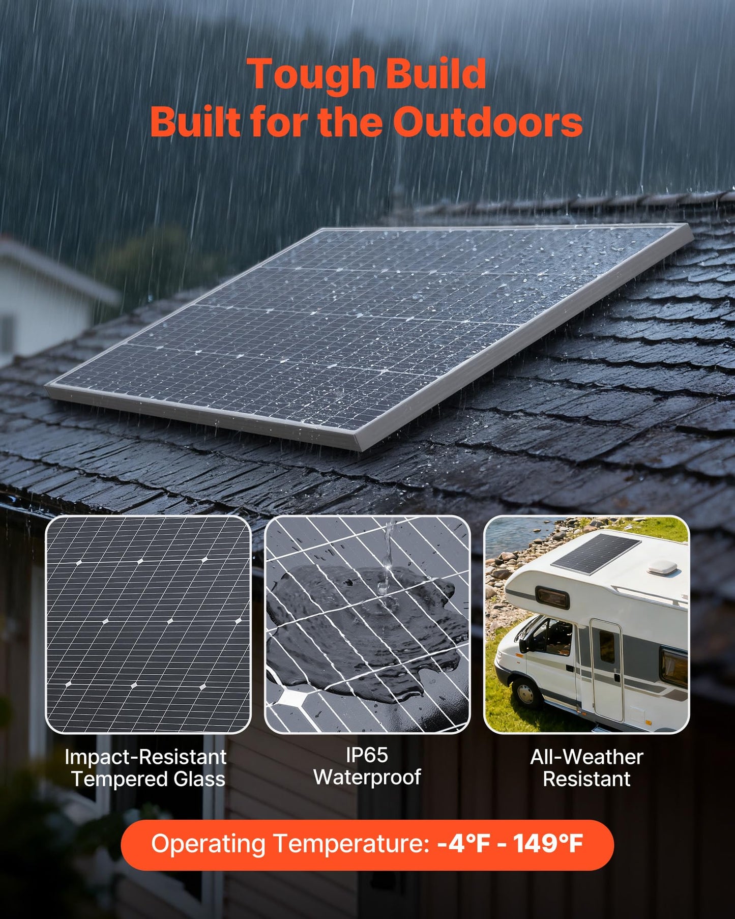 VEVOR 4PCS 100W Monocrystalline Solar Panels, 23% High-Efficiency Mono PV Module with Stable MC4 Output & Aluminum Frame, IP65 Waterproof Solar Panel for Car Boat RV Flat Rooftop Off-Grid Applications