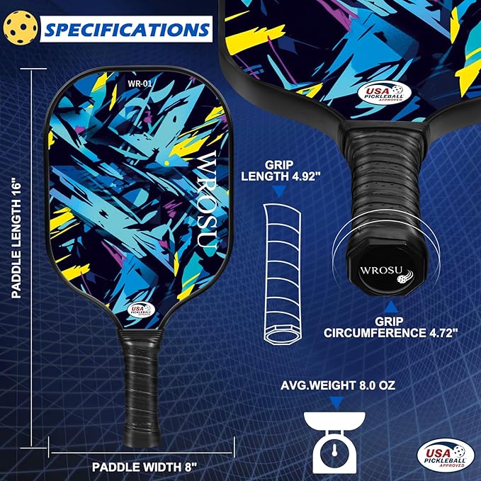 Carbon Fiber Pickleball Paddles Set of 4 or 2 Rackets,USAPA Approved Carbon Fiber Surface Pickle Ball Equipment Sets PP Honeycomb Core Pickleball Rackets & Accessories for Men,Women,Kids,Adults