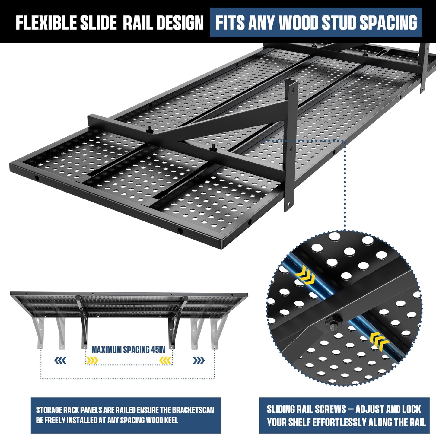 FOFARY Garage Wall Shelving 2-Pack(1.64x4 ft) Heavy Duty, Adjustable Garage Shelving Wall Mounted Shelves for Storage & Organization, Total 600 lbs Load Capacity, Black
