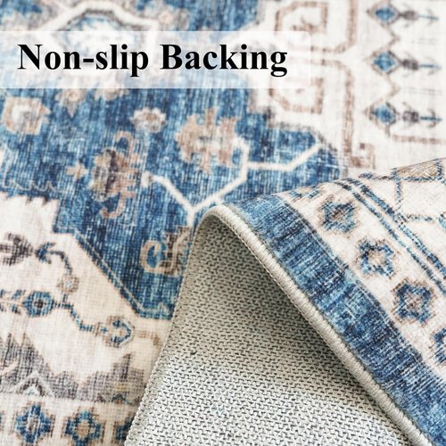 Hallway Washable Runner Rug - Vintage Soft Non-Slip Floor Mat for Entryway | 2'6''x14', Blue