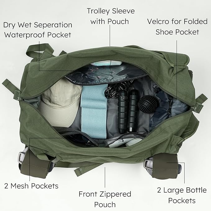 Gym Bag for Men with 2 Upgraded Bottle Holders Convertible Duffle Bag and Gym Backpack Waterproof Sports Bags with Shoes Compartment and Wet Pocket - Dark Green