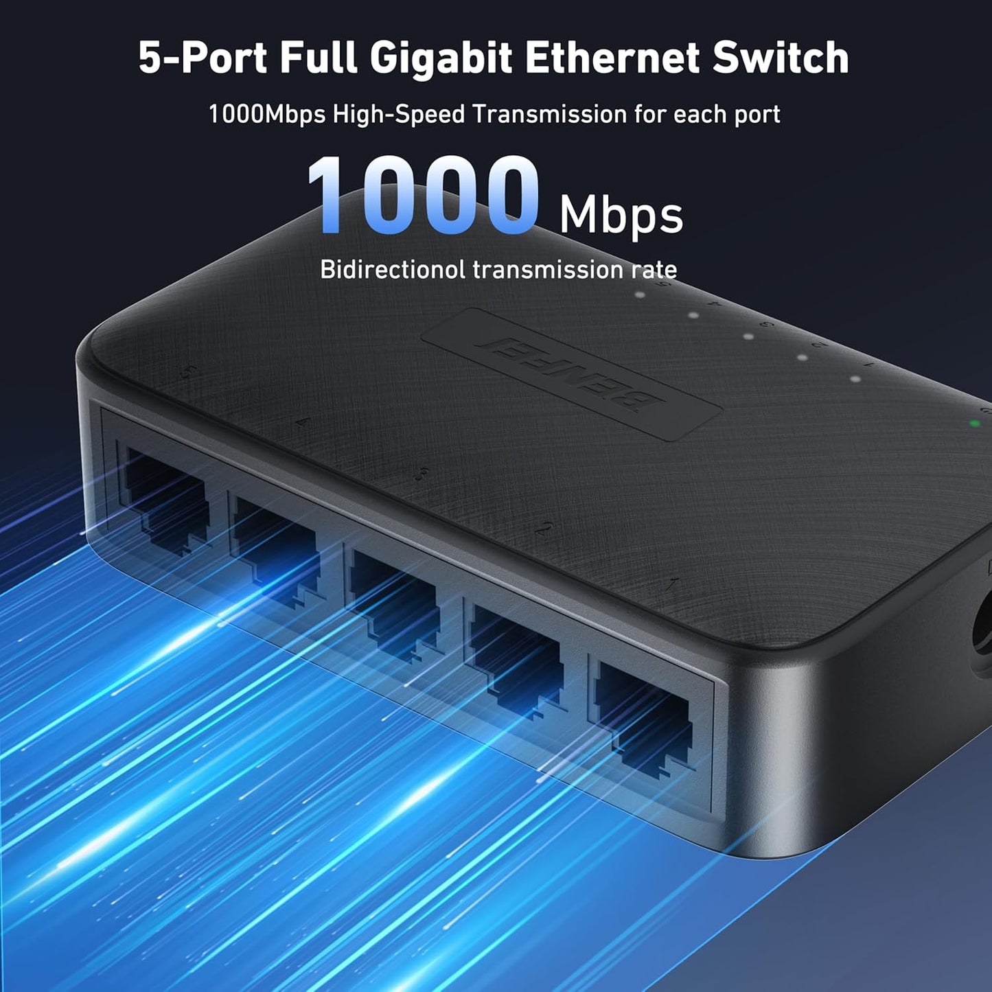 BENFEI 5-Port Gigabit Ethernet Switch, Wall Mount & Desktop Network Switch Hub, Ethernet Splitter, Plug & Play