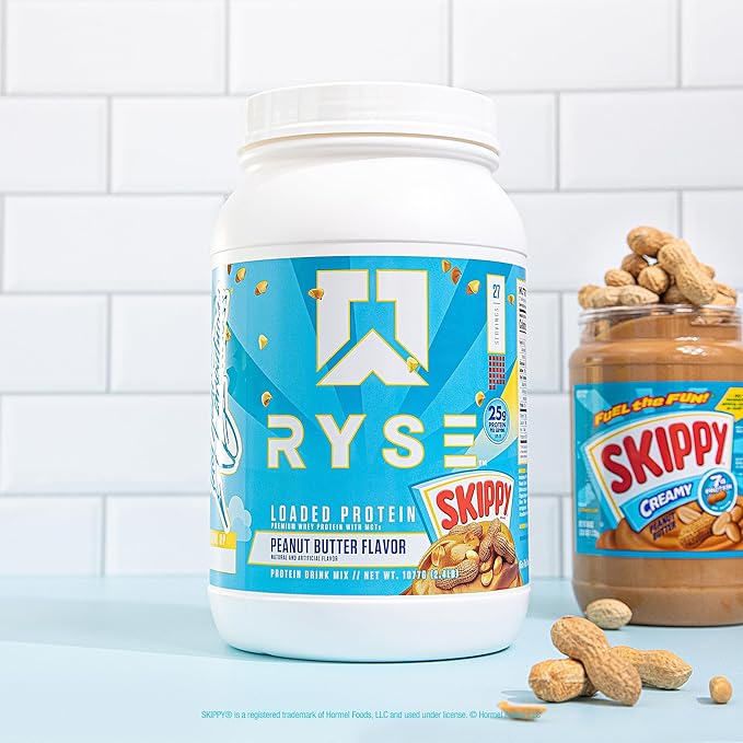 RYSE Loaded Protein Powder - Skippy Peanut Butter - 25g Whey Protein Isolate & Concentrate with Prebiotic Fiber & MCTs - Low Carb, Low Sugar, Digestive-Friendly - 20 Servings / 1.5 lb Tub