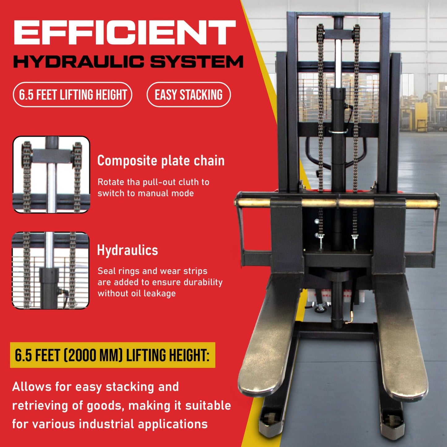 SUNMAX Semi-Electric Pallet Stacker with Fixed Straddle Legs, 3300 lbs Capacity, 78" Lifting Height