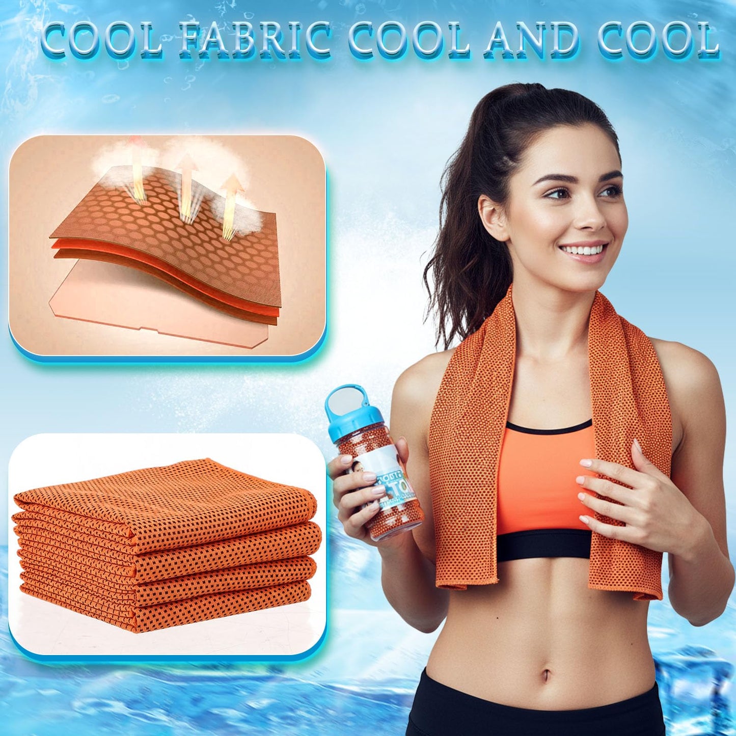 Honoson 20 Pcs Cooling Towels for Neck and Face, 47"x12" Sports Breathable Ice Towels Microfiber Chilly Sweat Rags with Portable Bottle for Gym Golf Athletes Yoga Workout Hot Weather (Orange)