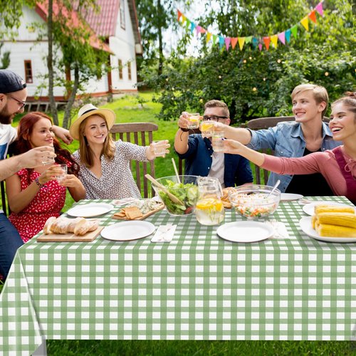 12Pack Sage Green Plastic Checkered Tablecloth, Premium Decorative Disposable Sage Green Gingham Plaid Table Cloths for Parties, Rectangle Party Table Cover for Picnic Birthday Wedding, 54x108 Inch