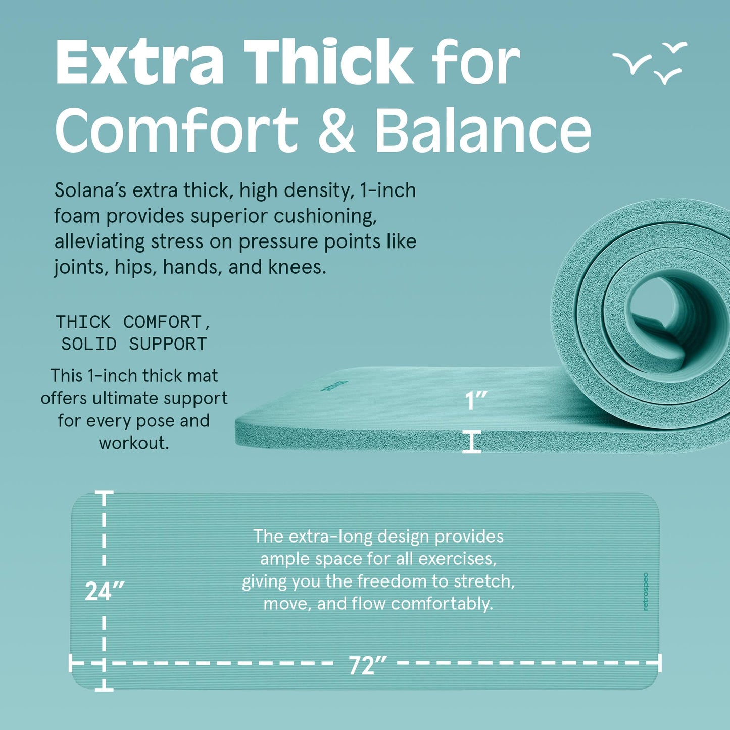Retrospec Solana Yoga Mat 1" Thick w/Nylon Strap for Men & Women - Non Slip Exercise Mat for Home Yoga, Pilates, Stretching, Floor & Fitness Workouts - Blue Ridge