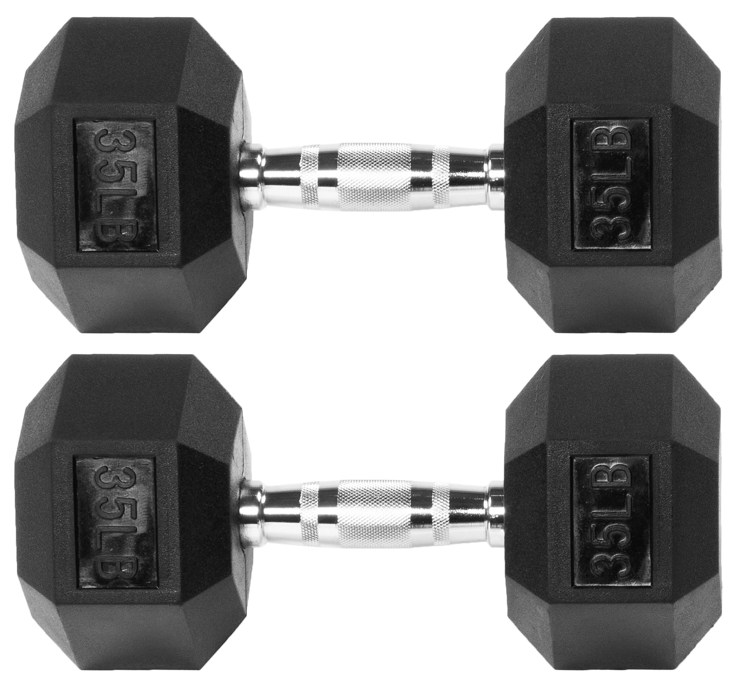 Fitvids Rubber Encased Hex Dumbbell – 35LB – 35LB Pair – Black