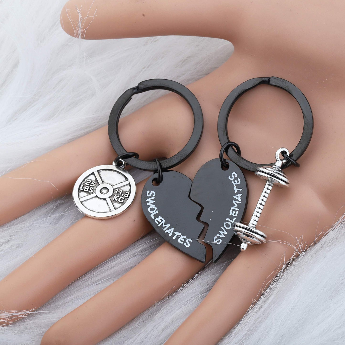 SEIRAA Keychains Workout Jewelry Fitness Gift Weightlifting Jewelry Fitness Couples Gift Friendship Keychain (keychain black)