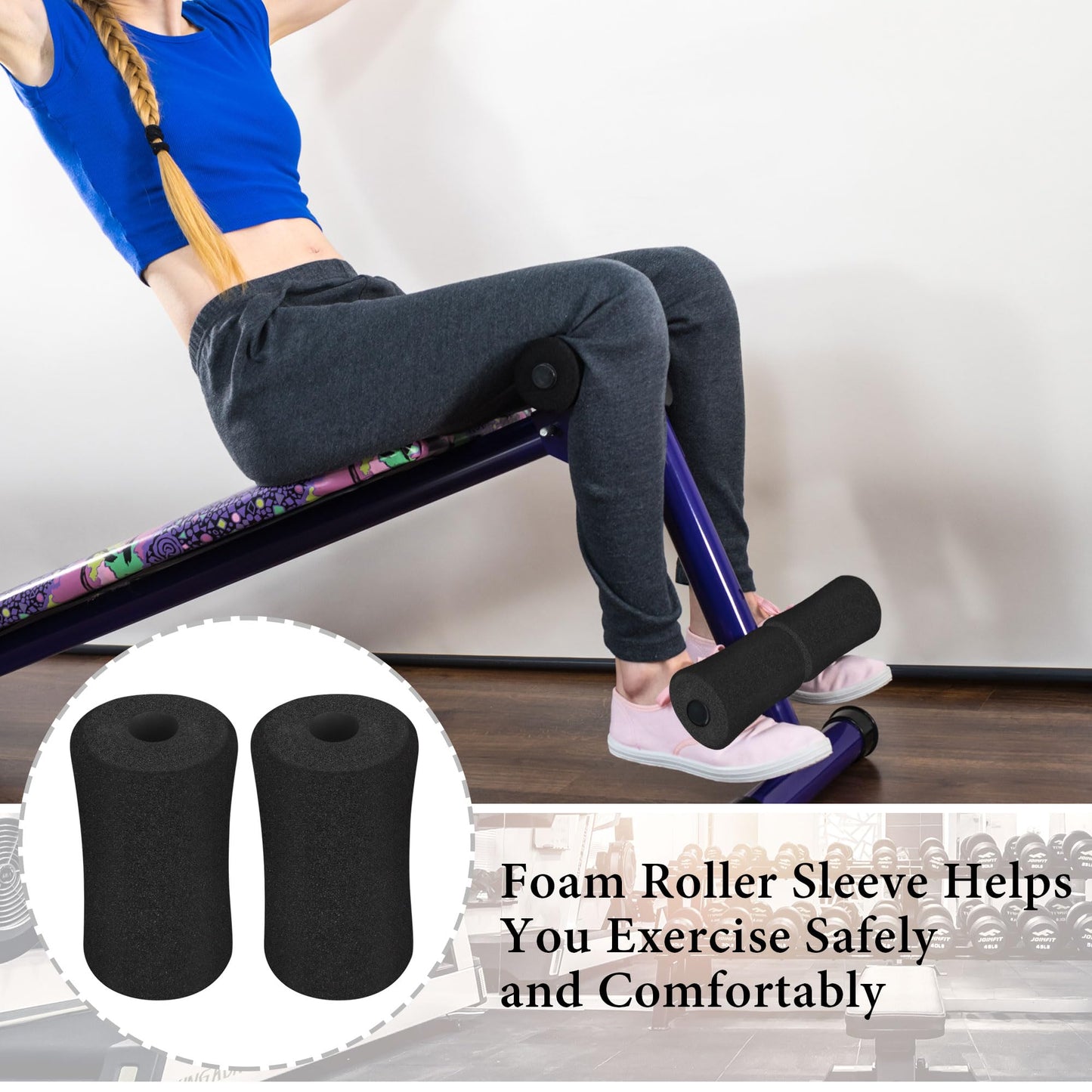 Foam Foot Pads Rollers,Gym Replacement Parts for Leg Pads Set- 4 Pcs Extension Weight Bench,Replacement Set of Rollers with Leg Extension for Weight Training Bench