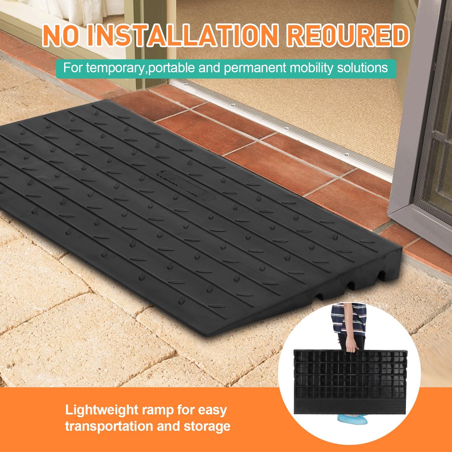 24"x42"x2.5" Rubber Threshold Ramp, 2.5" Rise Portable Wheelchair Ramp, 2500 LBS Capacity for Wheelchairs, Stairs, Steps, Home, Pets, and Doorways, Featuring 3 Channels Cord Cover