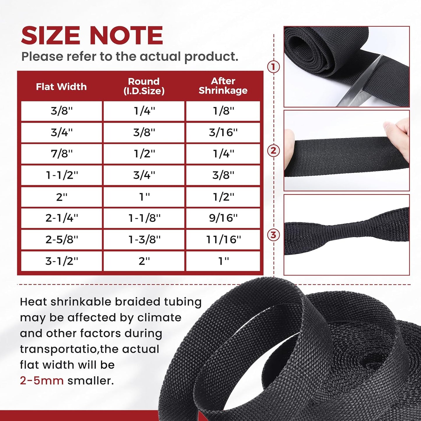 BuyUneed 2:1 (1/2" 16ft) Braided Sleeving Shrinkable Fabric Heat Shrink Tubing- Abrasion Protection Flexibility Wiring