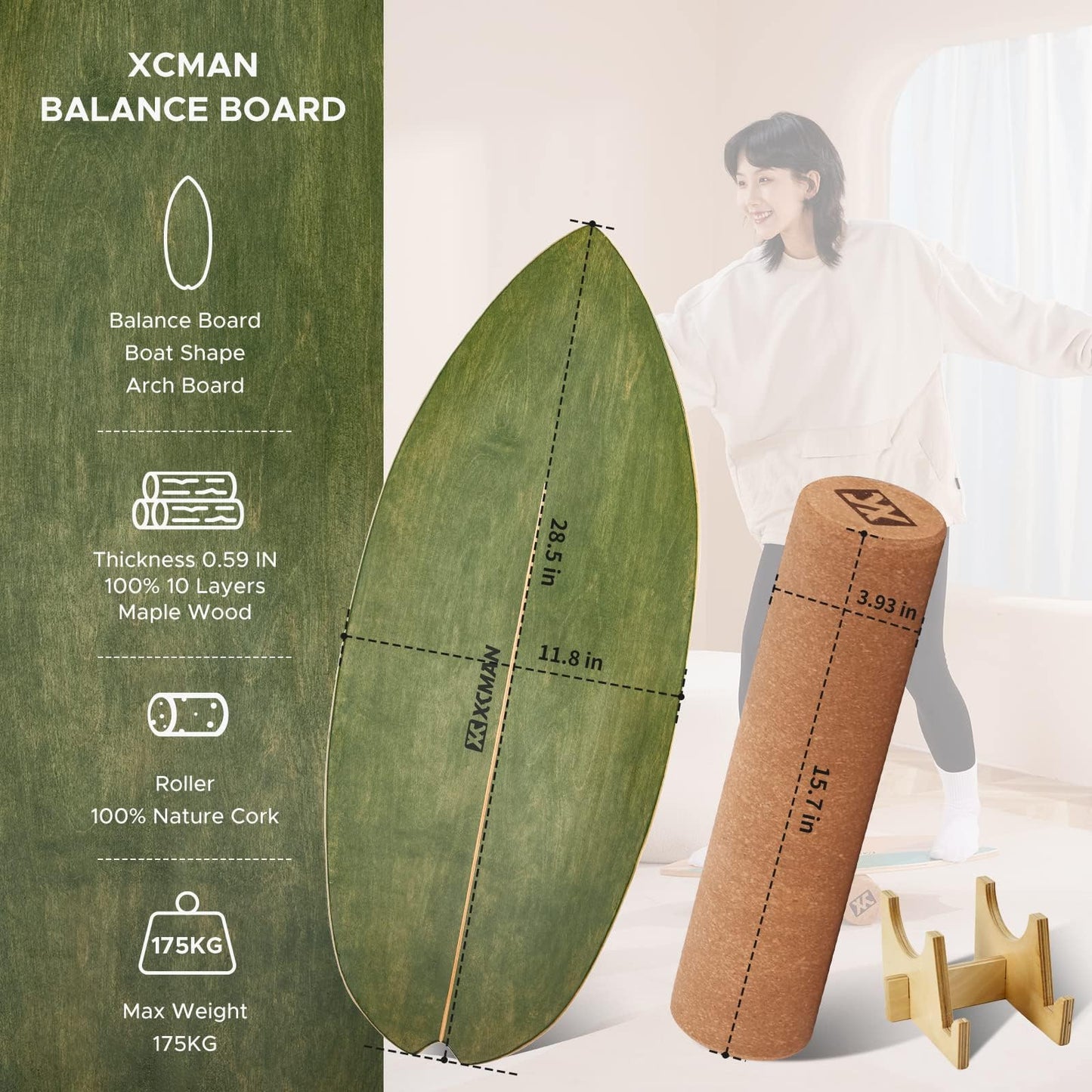 XCMAN Surf Balance Board Trainer with Roller Wooden Exercise Balancing Stability Trainer - Non Slip Surface for Adults |Balance Board Surfing,Snowboarding,Skateboarding,Hockey,Yoga