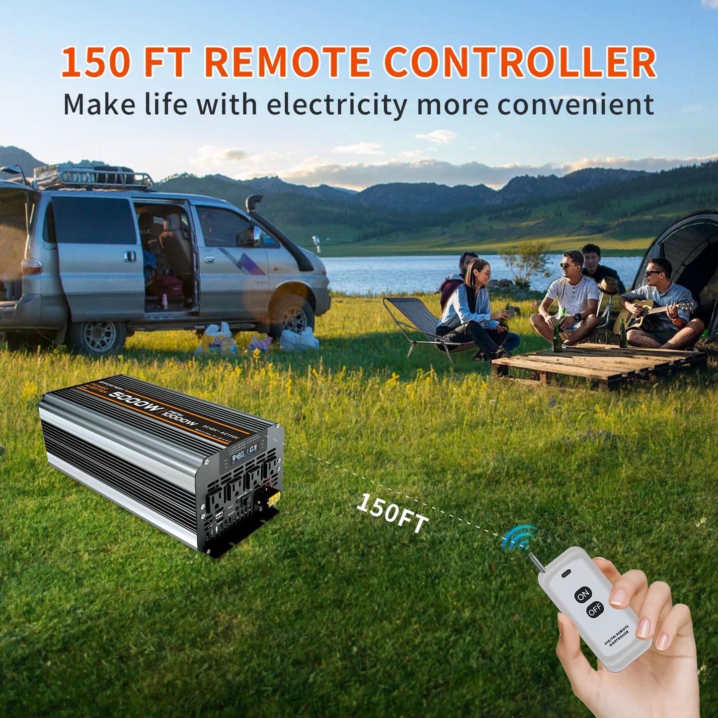 EFFORTWAY Power Inverter DC 48V to AC 110V/120V Converter with LCD Display, Wireless Controller, Cable Pair,AC outlets USB.RV Travel,Suitable for Camping,and Off-Grid Solar Systems (5000w -48v)